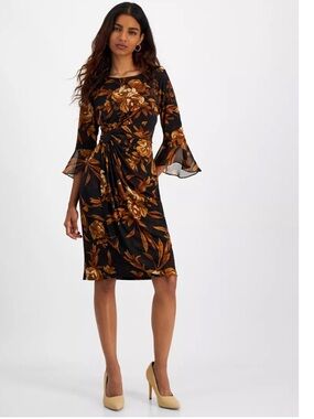 Connected Petite Floral Flounce-Sleeve Sheath Dress - Macy's
